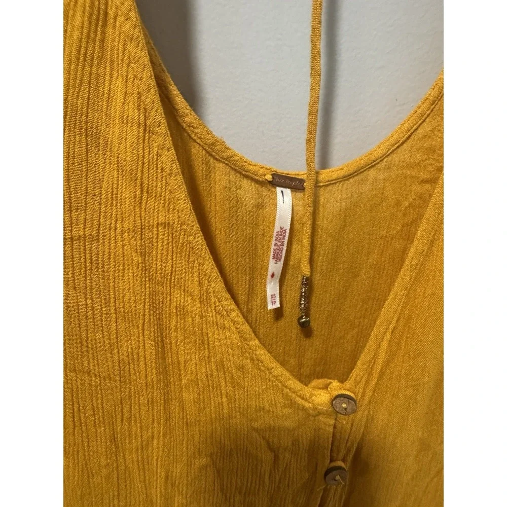 Free People Orianna Button Front Gold Yellow Midi Dress Size XS Oversized
